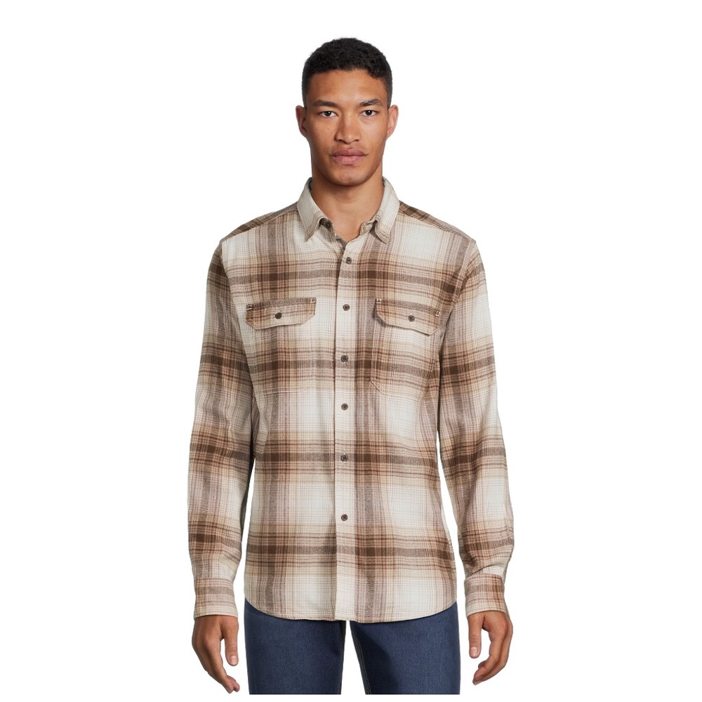 George Men's Long Sleeve Flannel Shirt size Large nwt velljo tan plaid color